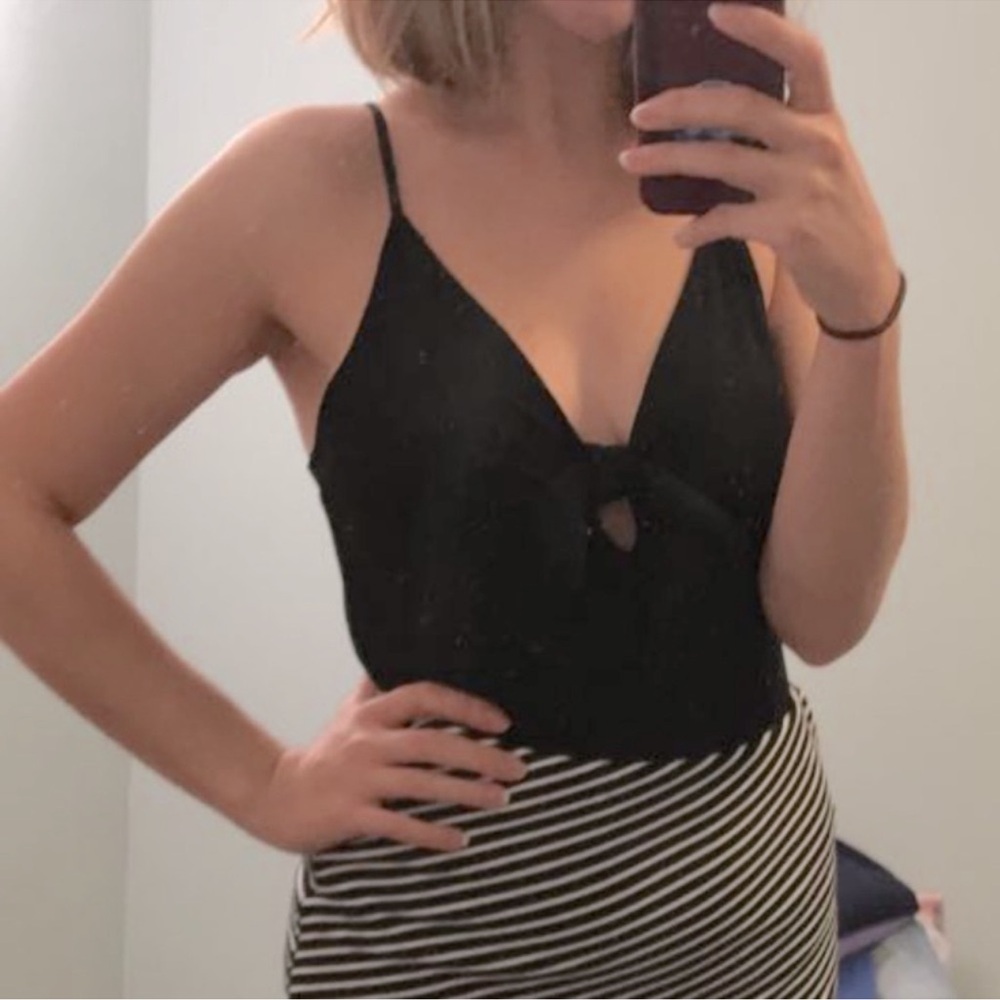 Divided Black Strappy Bodysuit